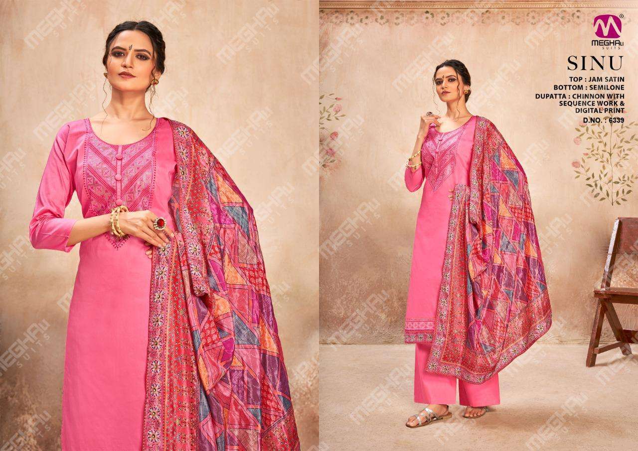 SINU BY MEGHALI SUITS 6339 TO 6342 SERIES BEAUTIFUL SUITS COLORFUL STYLISH FANCY CASUAL WEAR & ETHNIC WEAR JAM SATIN DRESSES AT WHOLESALE PRICE