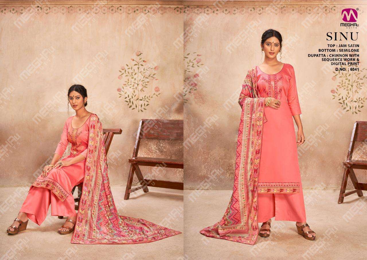 SINU BY MEGHALI SUITS 6339 TO 6342 SERIES BEAUTIFUL SUITS COLORFUL STYLISH FANCY CASUAL WEAR & ETHNIC WEAR JAM SATIN DRESSES AT WHOLESALE PRICE