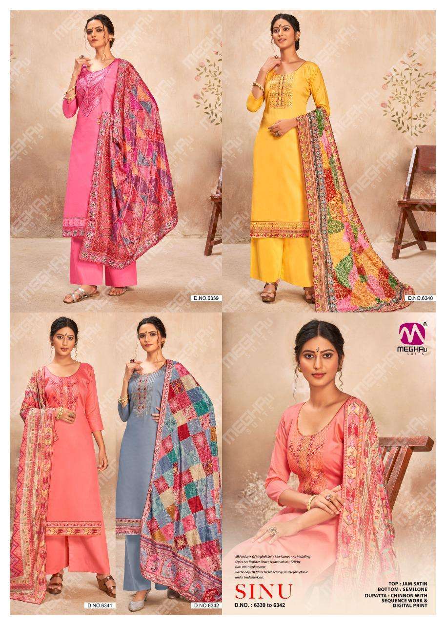 SINU BY MEGHALI SUITS 6339 TO 6342 SERIES BEAUTIFUL SUITS COLORFUL STYLISH FANCY CASUAL WEAR & ETHNIC WEAR JAM SATIN DRESSES AT WHOLESALE PRICE