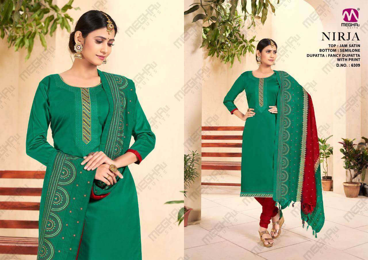 NIRJA BY MEGHALI SUITS 6309 TO 6314 SERIES BEAUTIFUL SUITS COLORFUL STYLISH FANCY CASUAL WEAR & ETHNIC WEAR JAM SATIN DRESSES AT WHOLESALE PRICE