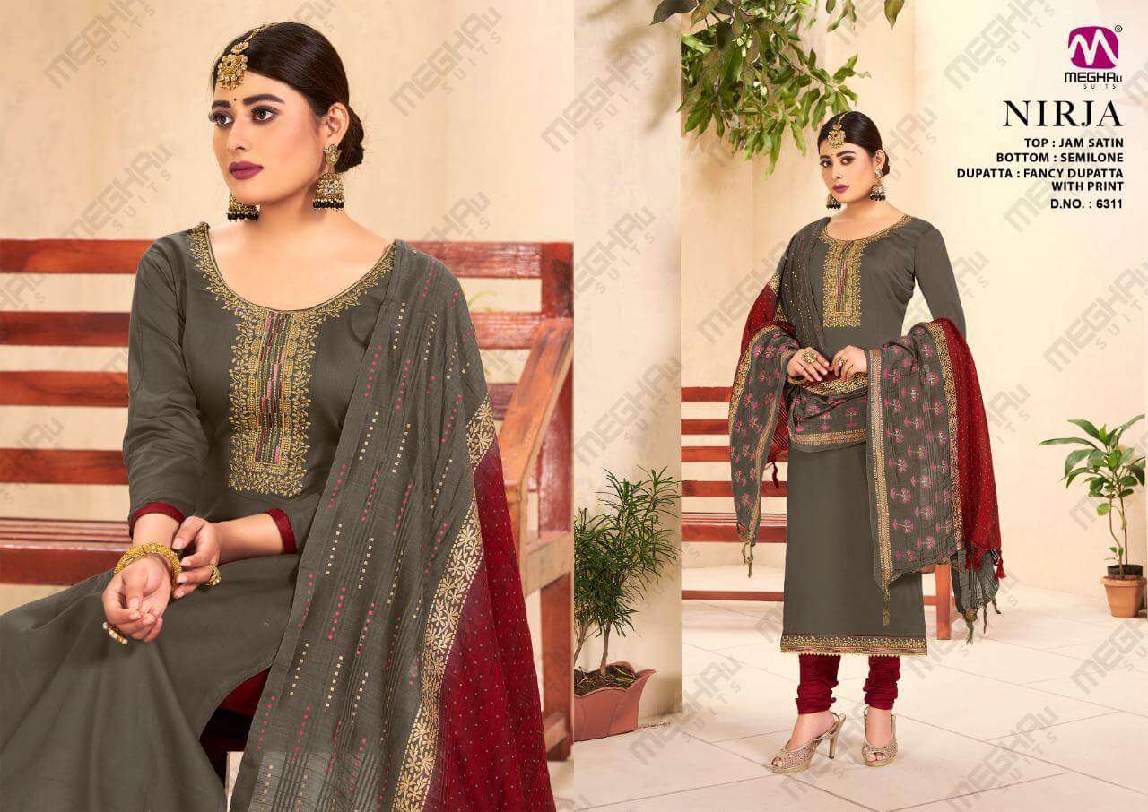 NIRJA BY MEGHALI SUITS 6309 TO 6314 SERIES BEAUTIFUL SUITS COLORFUL STYLISH FANCY CASUAL WEAR & ETHNIC WEAR JAM SATIN DRESSES AT WHOLESALE PRICE