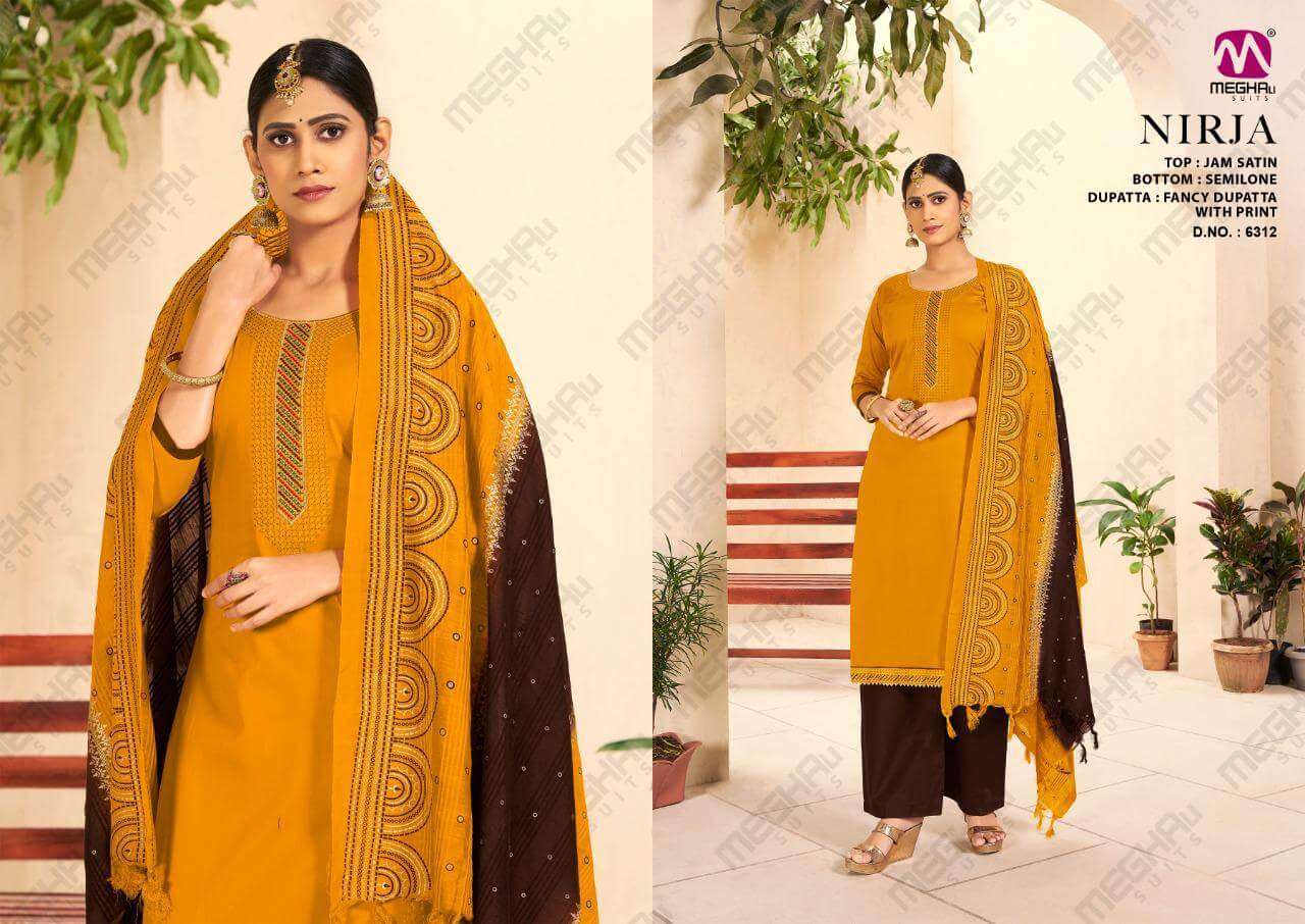 NIRJA BY MEGHALI SUITS 6309 TO 6314 SERIES BEAUTIFUL SUITS COLORFUL STYLISH FANCY CASUAL WEAR & ETHNIC WEAR JAM SATIN DRESSES AT WHOLESALE PRICE