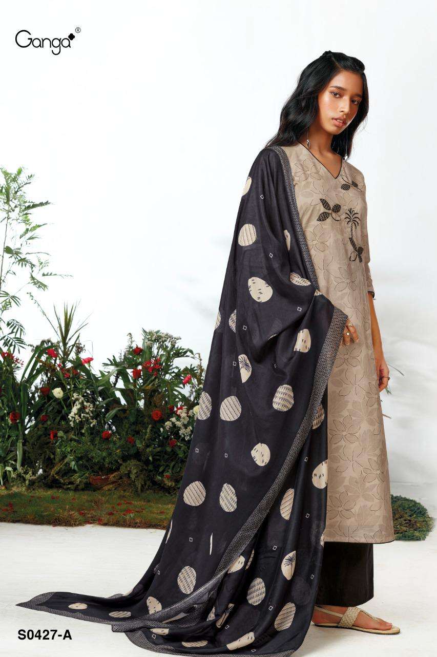 AMORY-427 BY GANGA FASHION 427-A TO 427-D SERIES BEAUTIFUL SUITS COLORFUL STYLISH FANCY CASUAL WEAR & ETHNIC WEAR PREMIUM COTTON PRINT WITH EMBROIDERY WORK DRESSES AT WHOLESALE PRICE