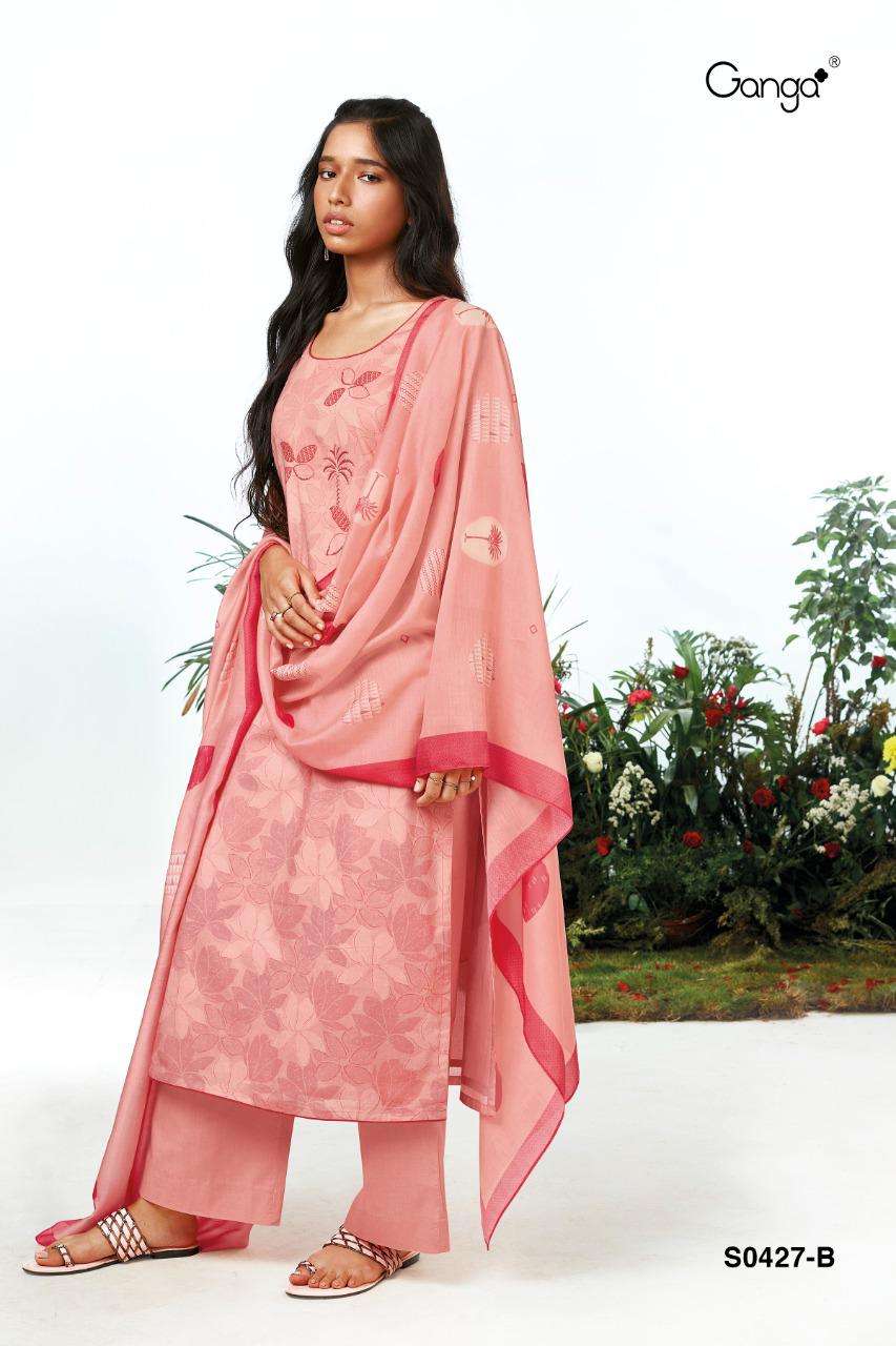 AMORY-427 BY GANGA FASHION 427-A TO 427-D SERIES BEAUTIFUL SUITS COLORFUL STYLISH FANCY CASUAL WEAR & ETHNIC WEAR PREMIUM COTTON PRINT WITH EMBROIDERY WORK DRESSES AT WHOLESALE PRICE