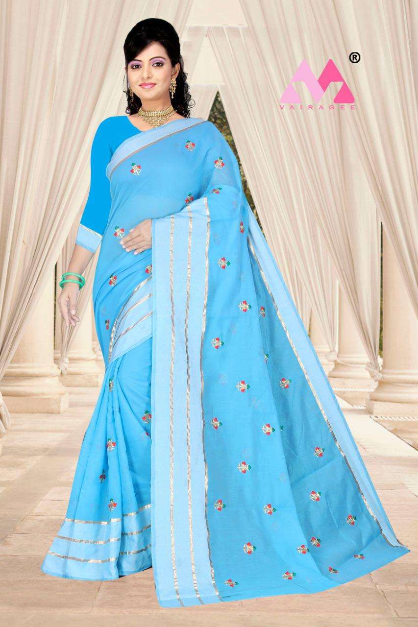 NAIRA BY VAIRAGEE 01 TO 06 SERIES INDIAN TRADITIONAL WEAR COLLECTION BEAUTIFUL STYLISH FANCY COLORFUL PARTY WEAR & OCCASIONAL WEAR COTTON SAREES AT WHOLESALE PRICE