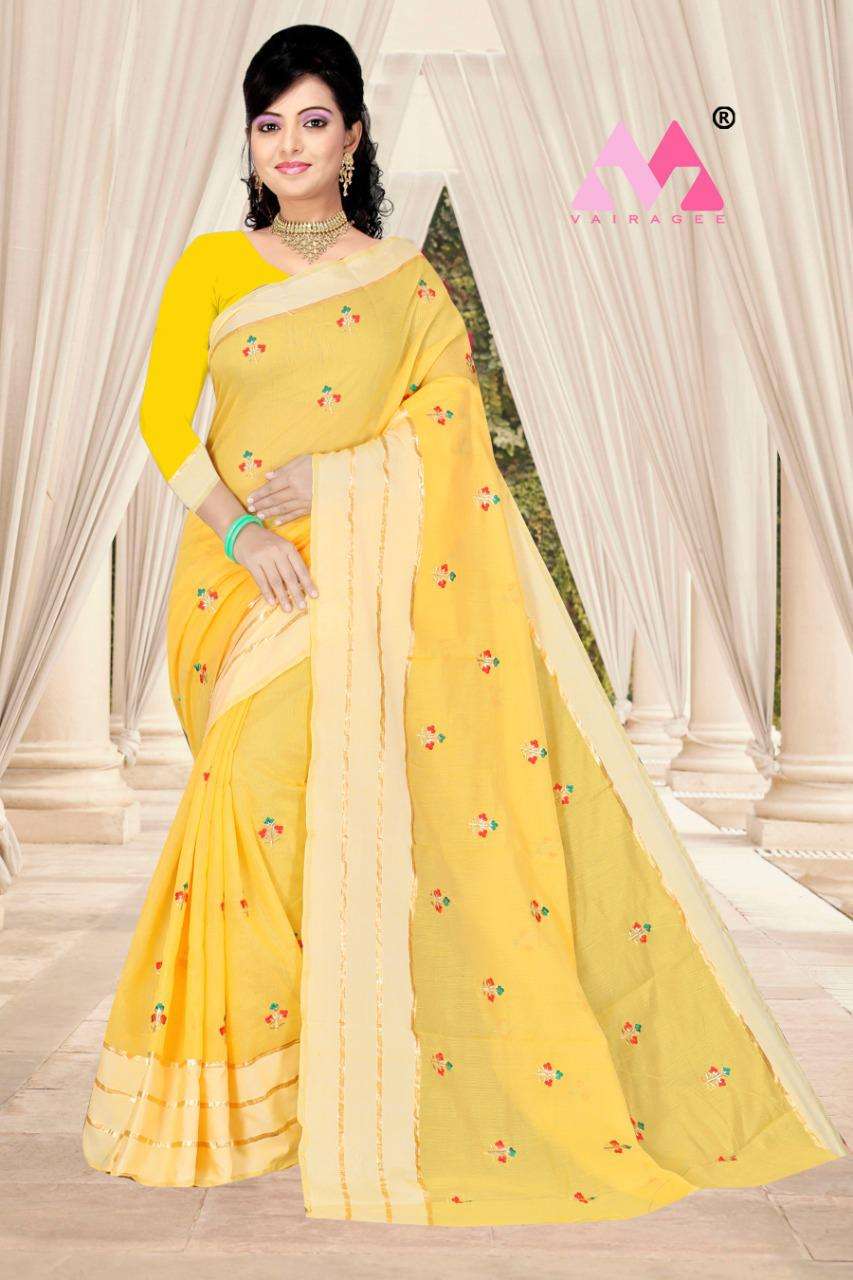 NAIRA BY VAIRAGEE 01 TO 06 SERIES INDIAN TRADITIONAL WEAR COLLECTION BEAUTIFUL STYLISH FANCY COLORFUL PARTY WEAR & OCCASIONAL WEAR COTTON SAREES AT WHOLESALE PRICE