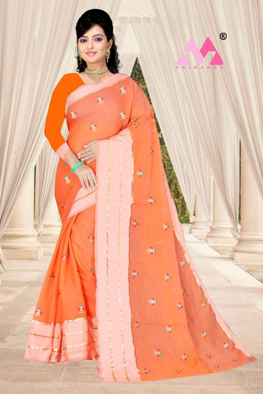 NAIRA BY VAIRAGEE 01 TO 06 SERIES INDIAN TRADITIONAL WEAR COLLECTION BEAUTIFUL STYLISH FANCY COLORFUL PARTY WEAR & OCCASIONAL WEAR COTTON SAREES AT WHOLESALE PRICE