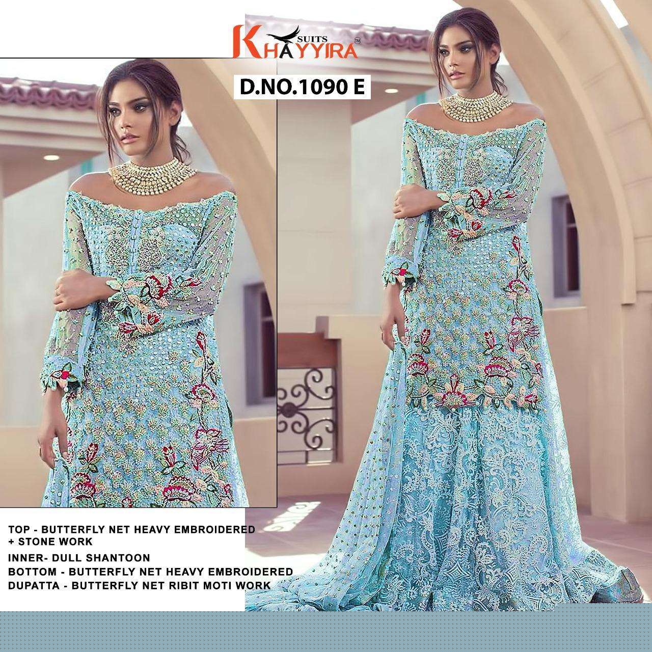 SAIRA VOL-2 BY KHAYYIRA 1090-E TO 1090-H SERIES BEAUTIFUL SUITS STYLISH FANCY COLORFUL CASUAL WEAR & ETHNIC WEAR HEAVY BUTTERFLY NET WITH EMBROIDERY DRESSES AT WHOLESALE PRICE
