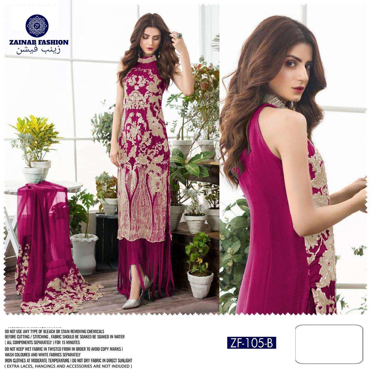 ZAINAB 105 COLOURS BY ZAINAB FASHION 105-B TO 105-C SERIES DESIGNER PAKISTANI SUITS BEAUTIFUL FANCY STYLISH COLORFUL PARTY WEAR & OCCASIONAL WEAR FAUX GEORGETTE WITH EMBROIDERY DRESSES AT WHOLESALE PRICE