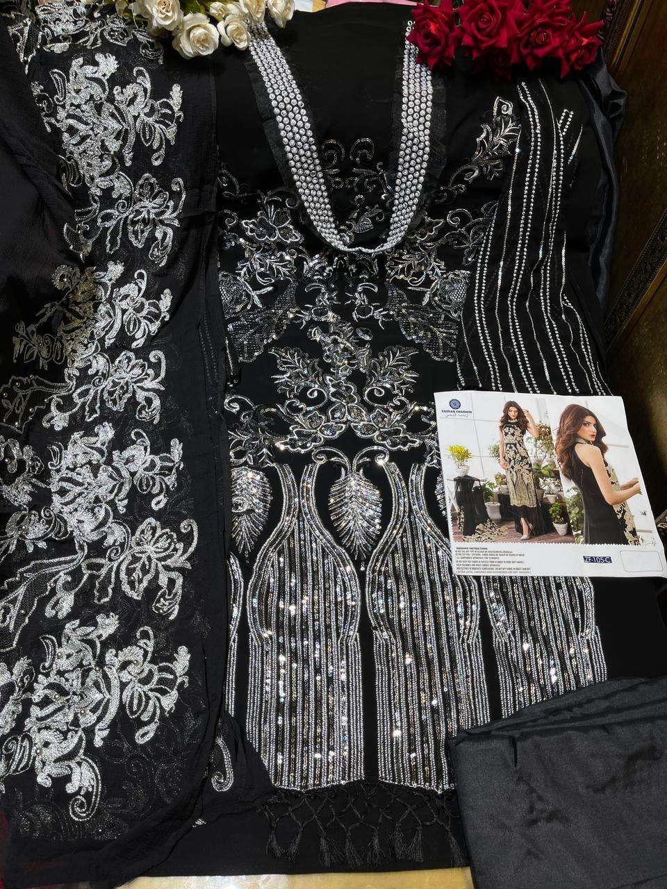 ZAINAB 105 COLOURS BY ZAINAB FASHION 105-B TO 105-C SERIES DESIGNER PAKISTANI SUITS BEAUTIFUL FANCY STYLISH COLORFUL PARTY WEAR & OCCASIONAL WEAR FAUX GEORGETTE WITH EMBROIDERY DRESSES AT WHOLESALE PRICE
