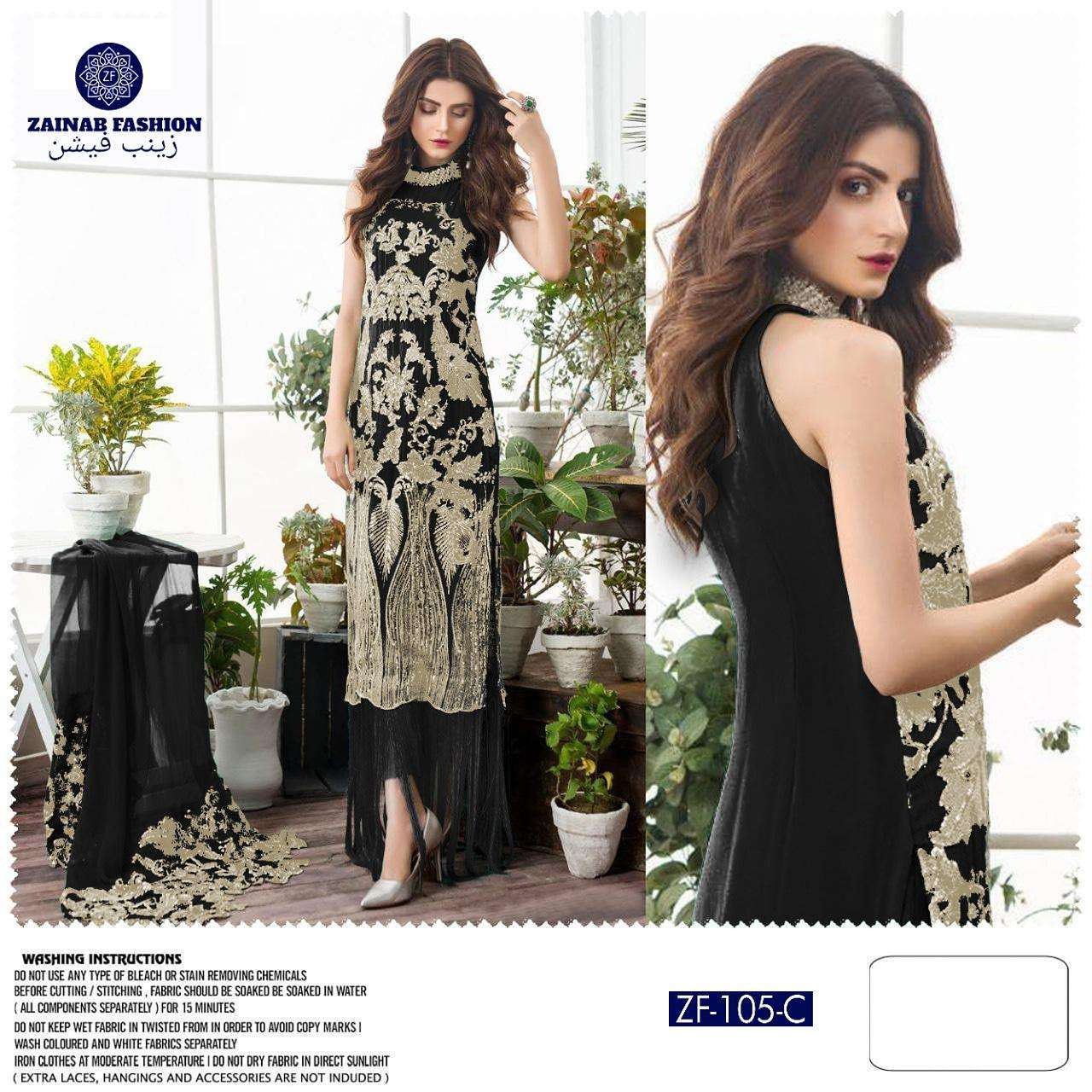 ZAINAB 105 COLOURS BY ZAINAB FASHION 105-B TO 105-C SERIES DESIGNER PAKISTANI SUITS BEAUTIFUL FANCY STYLISH COLORFUL PARTY WEAR & OCCASIONAL WEAR FAUX GEORGETTE WITH EMBROIDERY DRESSES AT WHOLESALE PRICE