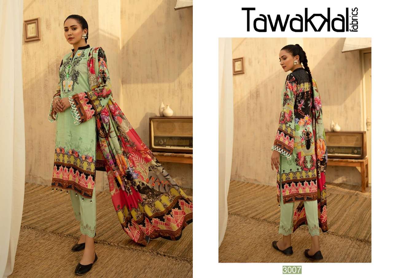 OPULENCE LUXURY COTTON VOL-3 BY TAWAKKAL FAB 3001 TO 3010 SERIES BEAUTIFUL SUITS COLORFUL STYLISH FANCY CASUAL WEAR & ETHNIC WEAR COTTON PRINT DRESSES AT WHOLESALE PRICE