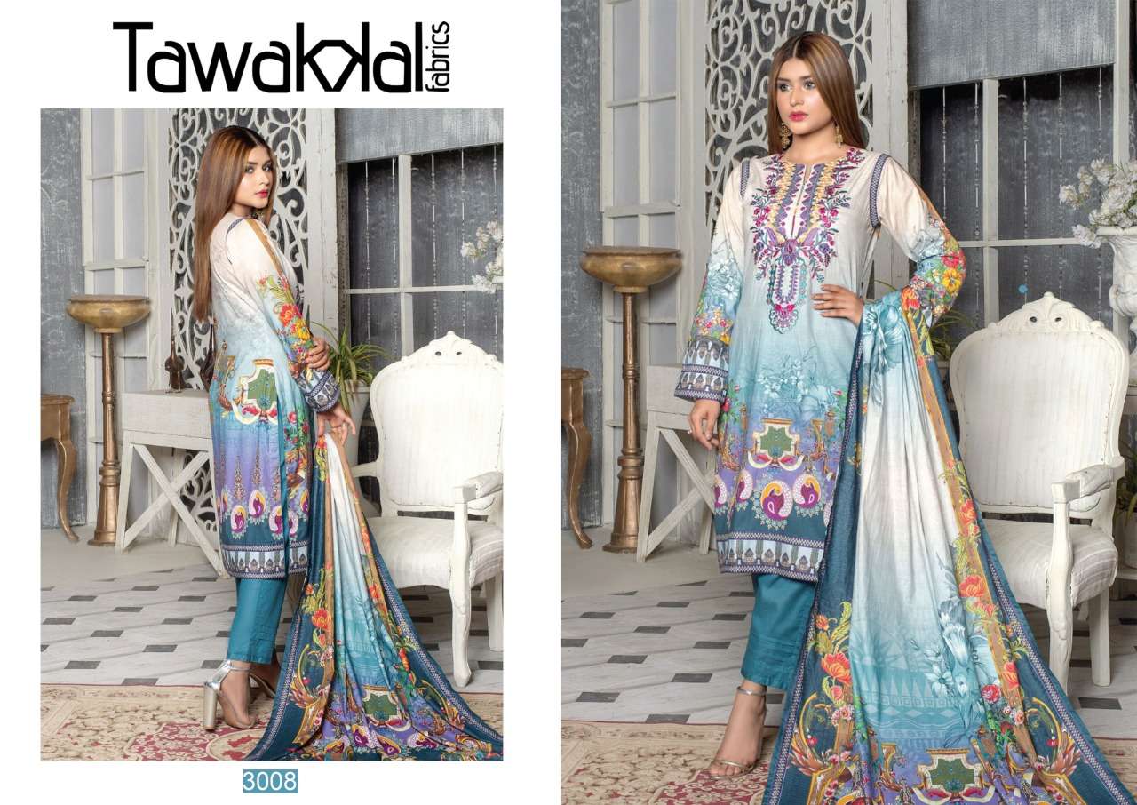 OPULENCE LUXURY COTTON VOL-3 BY TAWAKKAL FAB 3001 TO 3010 SERIES BEAUTIFUL SUITS COLORFUL STYLISH FANCY CASUAL WEAR & ETHNIC WEAR COTTON PRINT DRESSES AT WHOLESALE PRICE