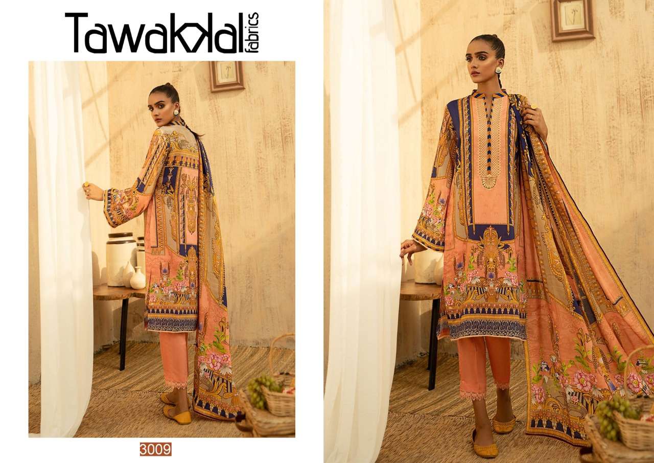 OPULENCE LUXURY COTTON VOL-3 BY TAWAKKAL FAB 3001 TO 3010 SERIES BEAUTIFUL SUITS COLORFUL STYLISH FANCY CASUAL WEAR & ETHNIC WEAR COTTON PRINT DRESSES AT WHOLESALE PRICE