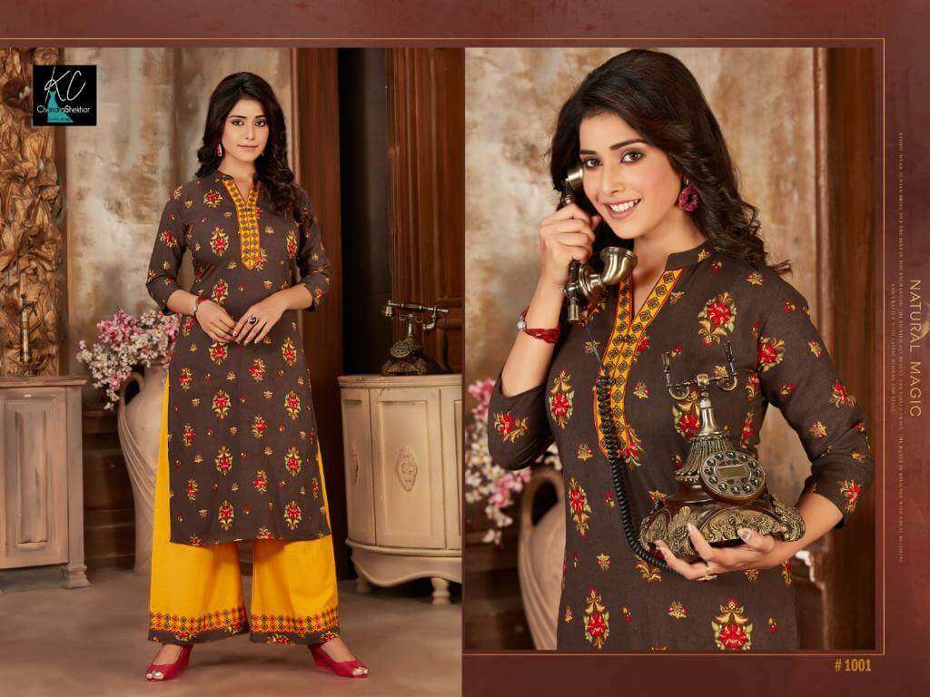 NOOR VOL-14 BY KC 1001 TO 1008 SERIES BEAUTIFUL STYLISH FANCY COLORFUL CASUAL WEAR & ETHNIC WEAR & READY TO WEAR RAYON PRINTED KURTIS WITH BOTTOM AT WHOLESALE PRICE