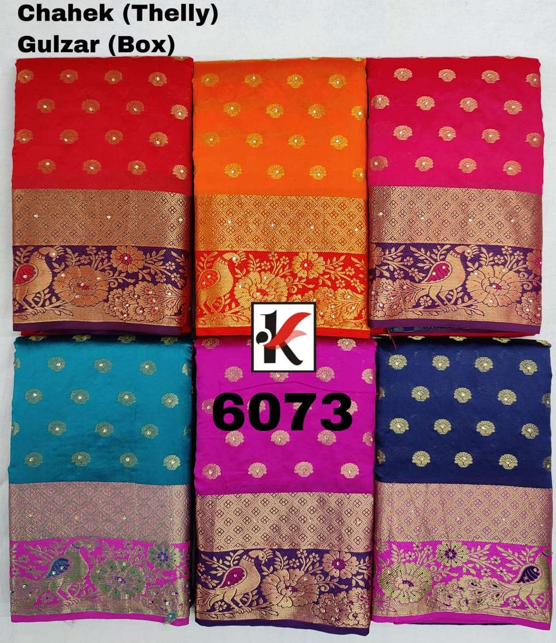 CHAHEK 6073 BY KODAS 6073-A TO 6073-F SERIES INDIAN TRADITIONAL WEAR COLLECTION BEAUTIFUL STYLISH FANCY COLORFUL PARTY WEAR & OCCASIONAL WEAR SILK SAREES AT WHOLESALE PRICE