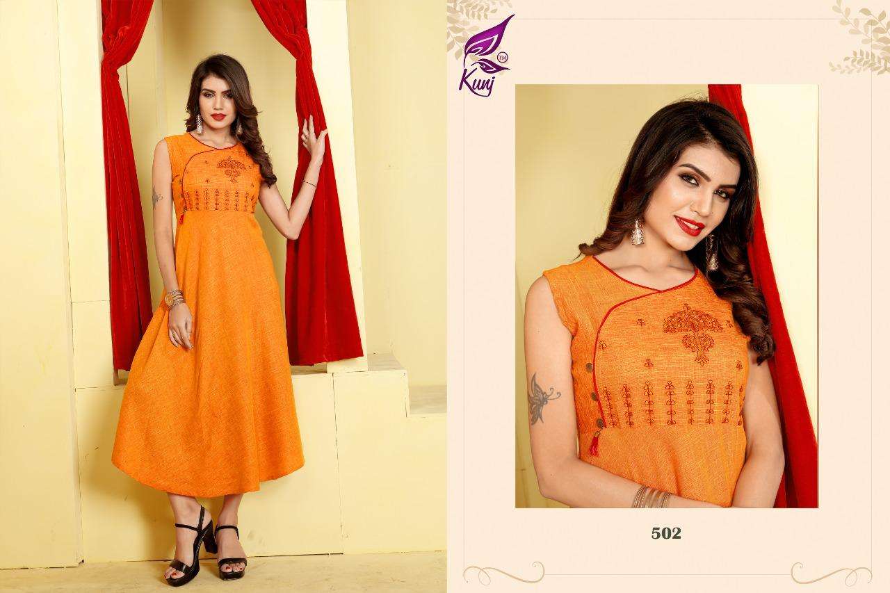VARAHI VOL-5 BY KUNJ 501 TO 508 SERIES DESIGNER STYLISH FANCY COLORFUL BEAUTIFUL PARTY WEAR & ETHNIC WEAR COLLECTION HEAVY TWO TONE RAYON KURTIS AT WHOLESALE PRICE