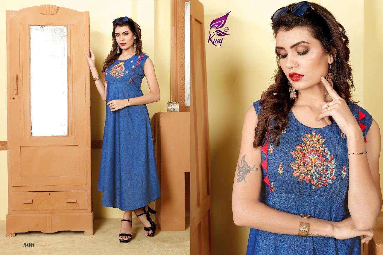 VARAHI VOL-5 BY KUNJ 501 TO 508 SERIES DESIGNER STYLISH FANCY COLORFUL BEAUTIFUL PARTY WEAR & ETHNIC WEAR COLLECTION HEAVY TWO TONE RAYON KURTIS AT WHOLESALE PRICE