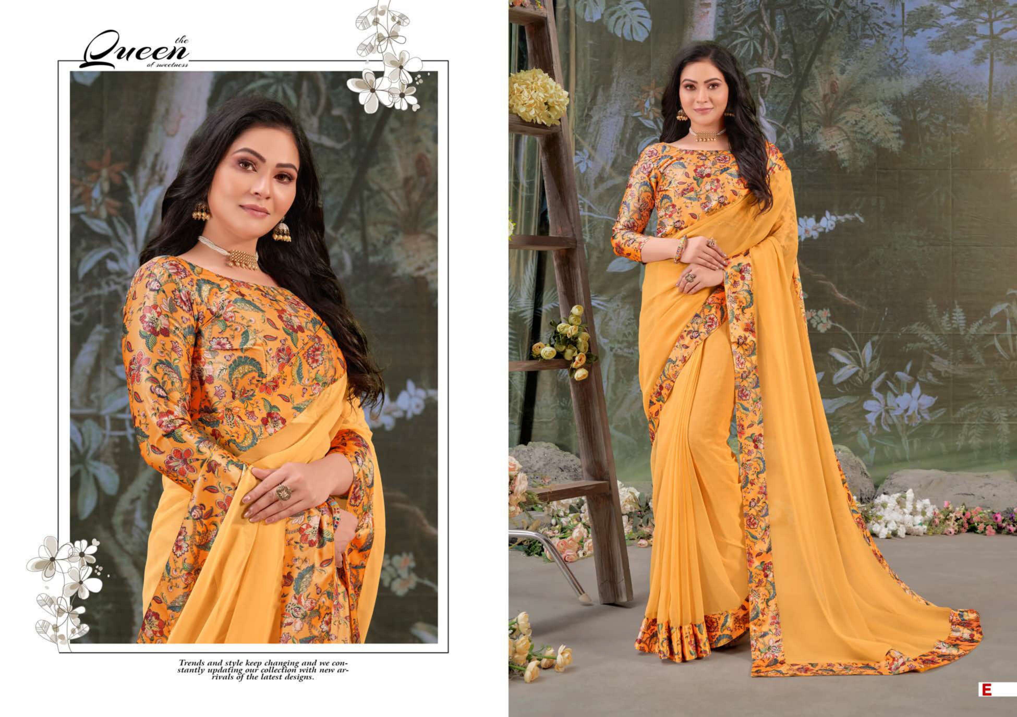 ROSE QUEEN BY SHRAVYA A TO H SERIES INDIAN TRADITIONAL WEAR COLLECTION BEAUTIFUL STYLISH FANCY COLORFUL PARTY WEAR & OCCASIONAL WEAR CHIFFON SILK SAREES AT WHOLESALE PRICE