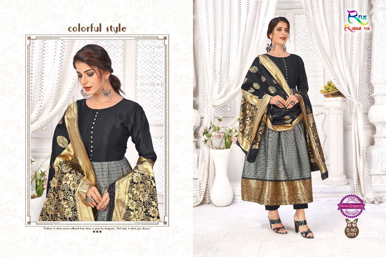 KULFI VOL-2 BY RAHUL NX 2001 TO 2008 SERIES BEAUTIFUL STYLISH FANCY COLORFUL CASUAL WEAR & ETHNIC WEAR BANARASI SILK JACQUARD GOWNS WITH DUPATTA AT WHOLESALE PRICE
