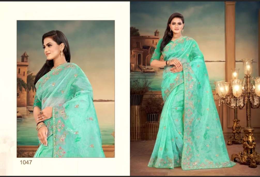 BREEZE BY BALARKAS 1045 TO 1048 SERIES INDIAN TRADITIONAL WEAR COLLECTION BEAUTIFUL STYLISH FANCY COLORFUL PARTY WEAR & OCCASIONAL WEAR ORGAZNA EMBROIDERED SAREES AT WHOLESALE PRICE
