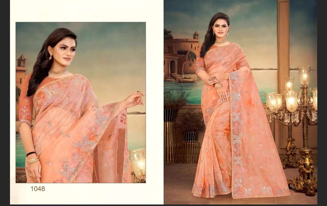 BREEZE BY BALARKAS 1045 TO 1048 SERIES INDIAN TRADITIONAL WEAR COLLECTION BEAUTIFUL STYLISH FANCY COLORFUL PARTY WEAR & OCCASIONAL WEAR ORGAZNA EMBROIDERED SAREES AT WHOLESALE PRICE