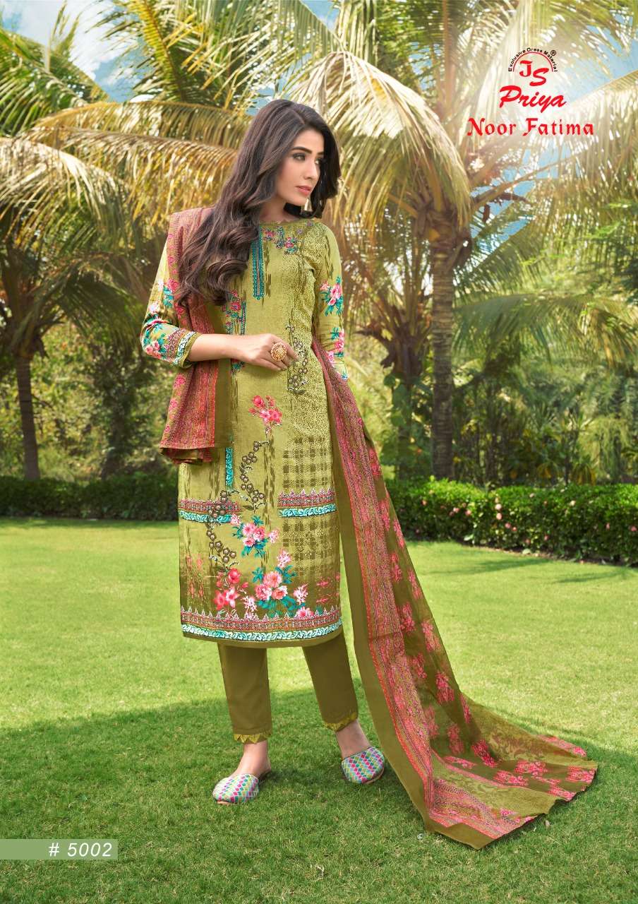 NOOR FATIMA VOL-5 BY J S PRIYA 5001 TO 5010 SERIES BEAUTIFUL SUITS COLORFUL STYLISH FANCY CASUAL WEAR & ETHNIC WEAR PURE COTTON DRESSES AT WHOLESALE PRICE