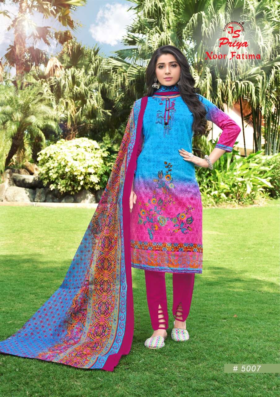 NOOR FATIMA VOL-5 BY J S PRIYA 5001 TO 5010 SERIES BEAUTIFUL SUITS COLORFUL STYLISH FANCY CASUAL WEAR & ETHNIC WEAR PURE COTTON DRESSES AT WHOLESALE PRICE