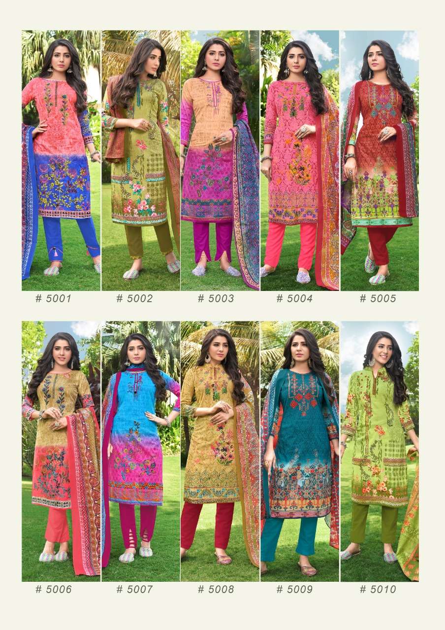 NOOR FATIMA VOL-5 BY J S PRIYA 5001 TO 5010 SERIES BEAUTIFUL SUITS COLORFUL STYLISH FANCY CASUAL WEAR & ETHNIC WEAR PURE COTTON DRESSES AT WHOLESALE PRICE