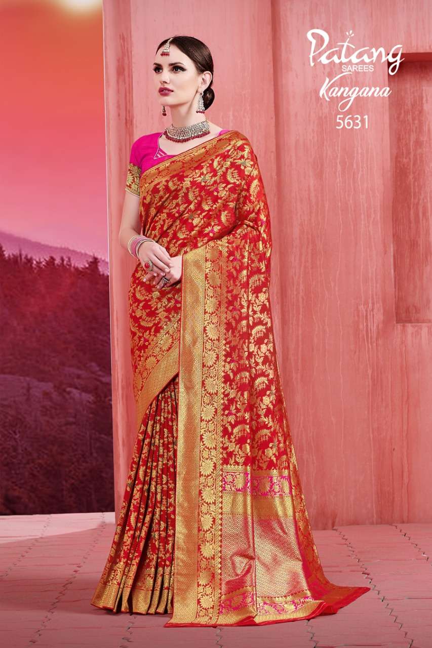 KANGANA BY PATANG SAREES 5631 TO 5637 SERIES INDIAN TRADITIONAL WEAR COLLECTION BEAUTIFUL STYLISH FANCY COLORFUL PARTY WEAR & OCCASIONAL WEAR SOFT SILK SAREES AT WHOLESALE PRICE