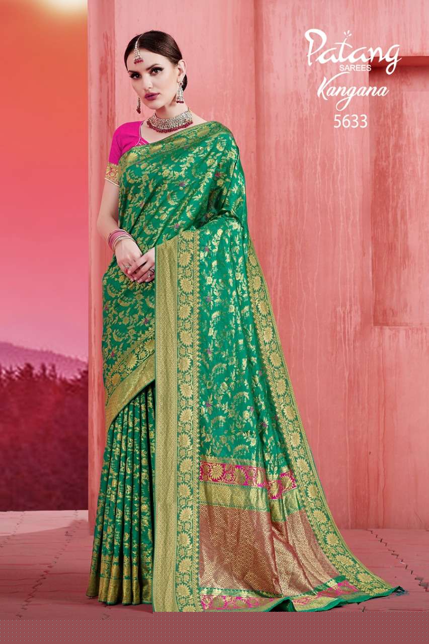 KANGANA BY PATANG SAREES 5631 TO 5637 SERIES INDIAN TRADITIONAL WEAR COLLECTION BEAUTIFUL STYLISH FANCY COLORFUL PARTY WEAR & OCCASIONAL WEAR SOFT SILK SAREES AT WHOLESALE PRICE