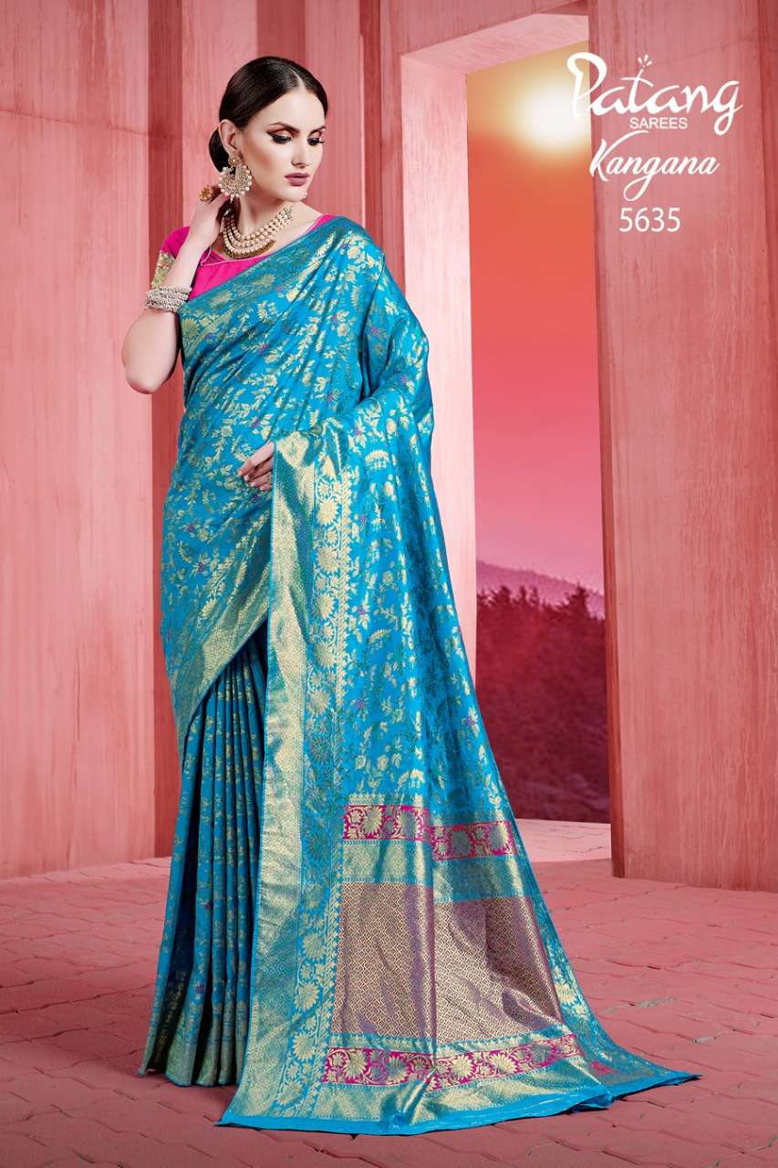 KANGANA BY PATANG SAREES 5631 TO 5637 SERIES INDIAN TRADITIONAL WEAR COLLECTION BEAUTIFUL STYLISH FANCY COLORFUL PARTY WEAR & OCCASIONAL WEAR SOFT SILK SAREES AT WHOLESALE PRICE