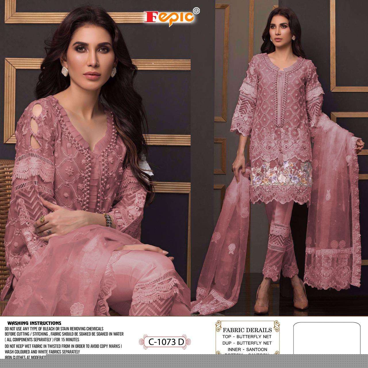 FEPIC HIT DESIGN 1073 COLOURS BY FEPIC 1073-A TO 1073-D SERIES DESIGNER SUITS BEAUTIFUL FANCY COLORFUL STYLISH PARTY WEAR & OCCASIONAL WEAR BUTTERFLY NET EMBROIDERED DRESSES AT WHOLESALE PRICE