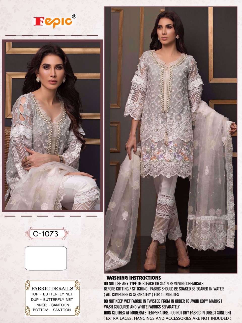 FEPIC HIT DESIGN 1073 COLOURS BY FEPIC 1073-A TO 1073-D SERIES DESIGNER SUITS BEAUTIFUL FANCY COLORFUL STYLISH PARTY WEAR & OCCASIONAL WEAR BUTTERFLY NET EMBROIDERED DRESSES AT WHOLESALE PRICE