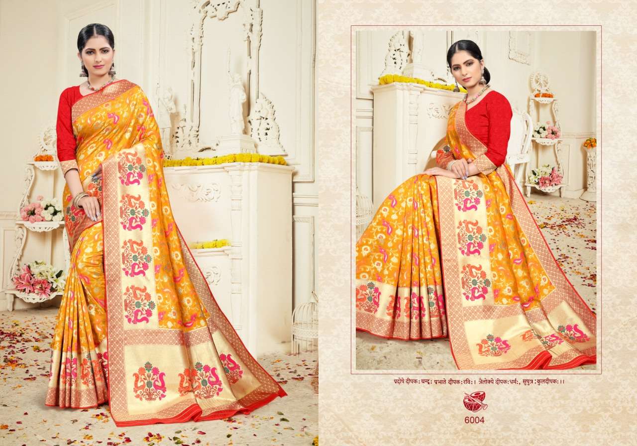SUMMER SILK BY PATANG SAREES 6001 TO 6006 SERIES INDIAN TRADITIONAL WEAR COLLECTION BEAUTIFUL STYLISH FANCY COLORFUL PARTY WEAR & OCCASIONAL WEAR SILK SAREES AT WHOLESALE PRICE