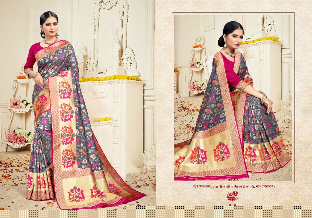 SUMMER SILK BY PATANG SAREES 6001 TO 6006 SERIES INDIAN TRADITIONAL WEAR COLLECTION BEAUTIFUL STYLISH FANCY COLORFUL PARTY WEAR & OCCASIONAL WEAR SILK SAREES AT WHOLESALE PRICE