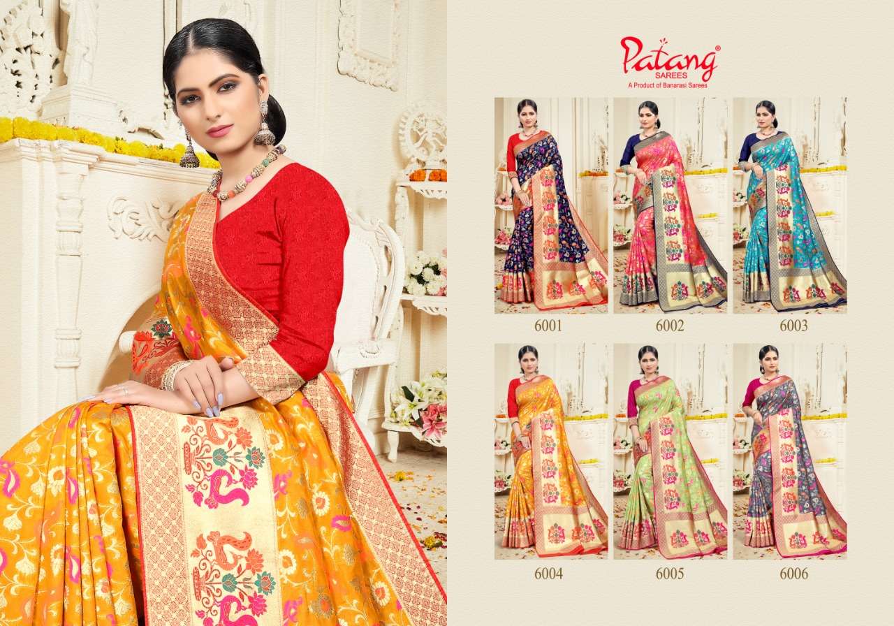 SUMMER SILK BY PATANG SAREES 6001 TO 6006 SERIES INDIAN TRADITIONAL WEAR COLLECTION BEAUTIFUL STYLISH FANCY COLORFUL PARTY WEAR & OCCASIONAL WEAR SILK SAREES AT WHOLESALE PRICE
