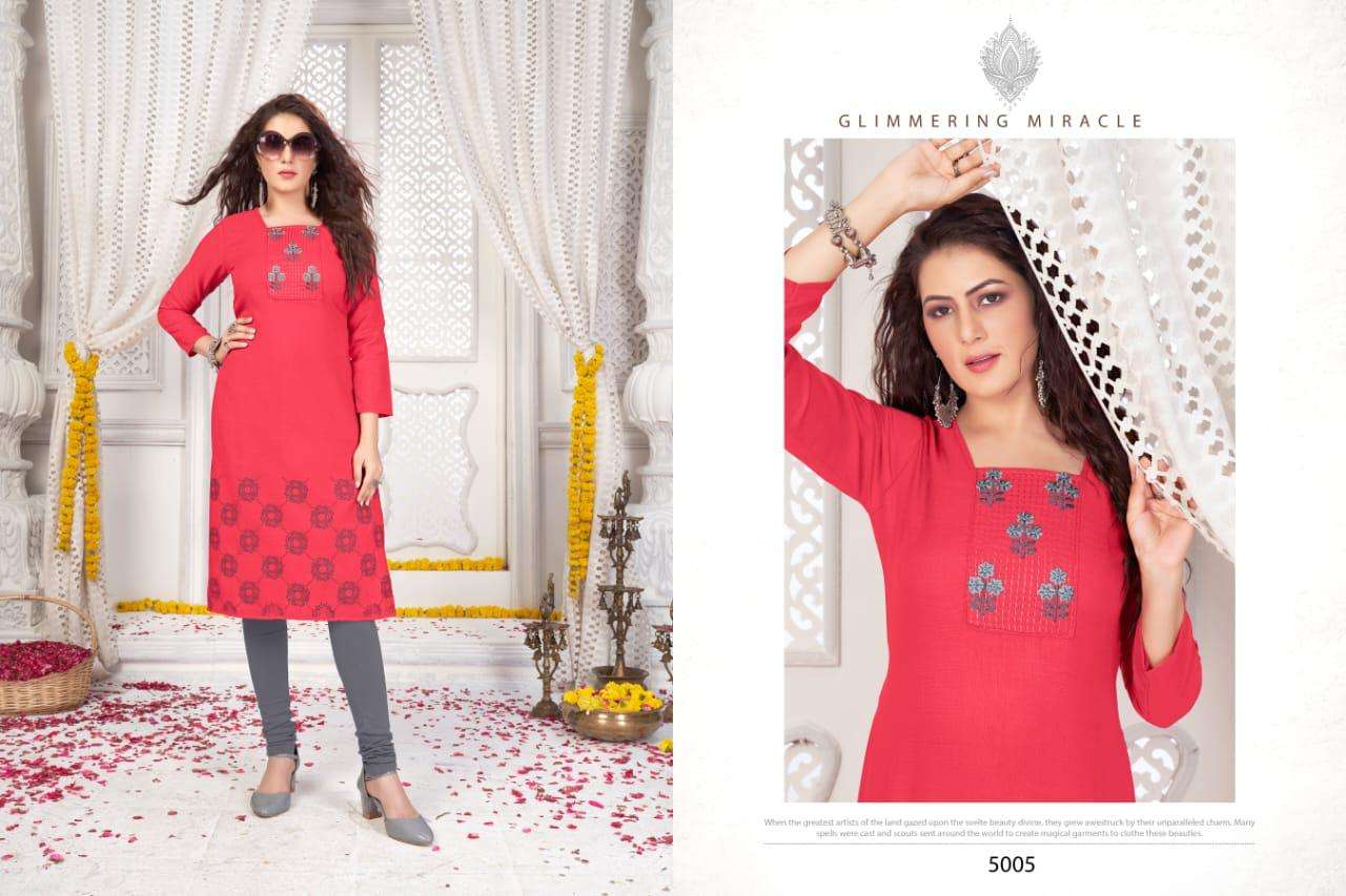 CHINGARI VOL-5 BY NITISHA NX 5001 TO 5010 SERIES BEAUTIFUL STYLISH FANCY COLORFUL CASUAL WEAR & ETHNIC WEAR & READY TO WEAR HEAVY SOFT COTTON SLUB EMBROIDERED KURTIS WITH MASK AT WHOLESALE PRICE