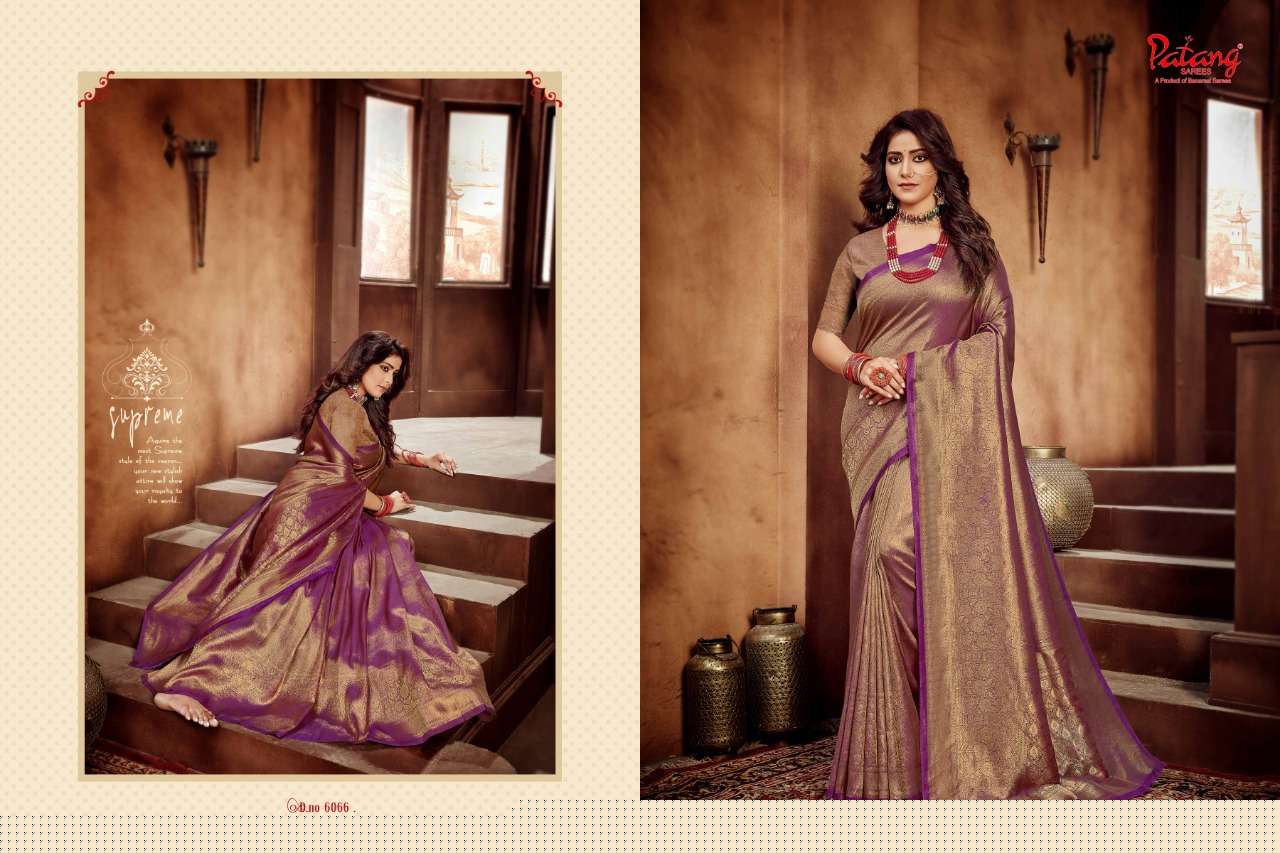TEJASWINI BY PATANG SAREES 6061 TO 6068 SERIES INDIAN TRADITIONAL WEAR COLLECTION BEAUTIFUL STYLISH FANCY COLORFUL PARTY WEAR & OCCASIONAL WEAR SOFT SILK SAREES AT WHOLESALE PRICE