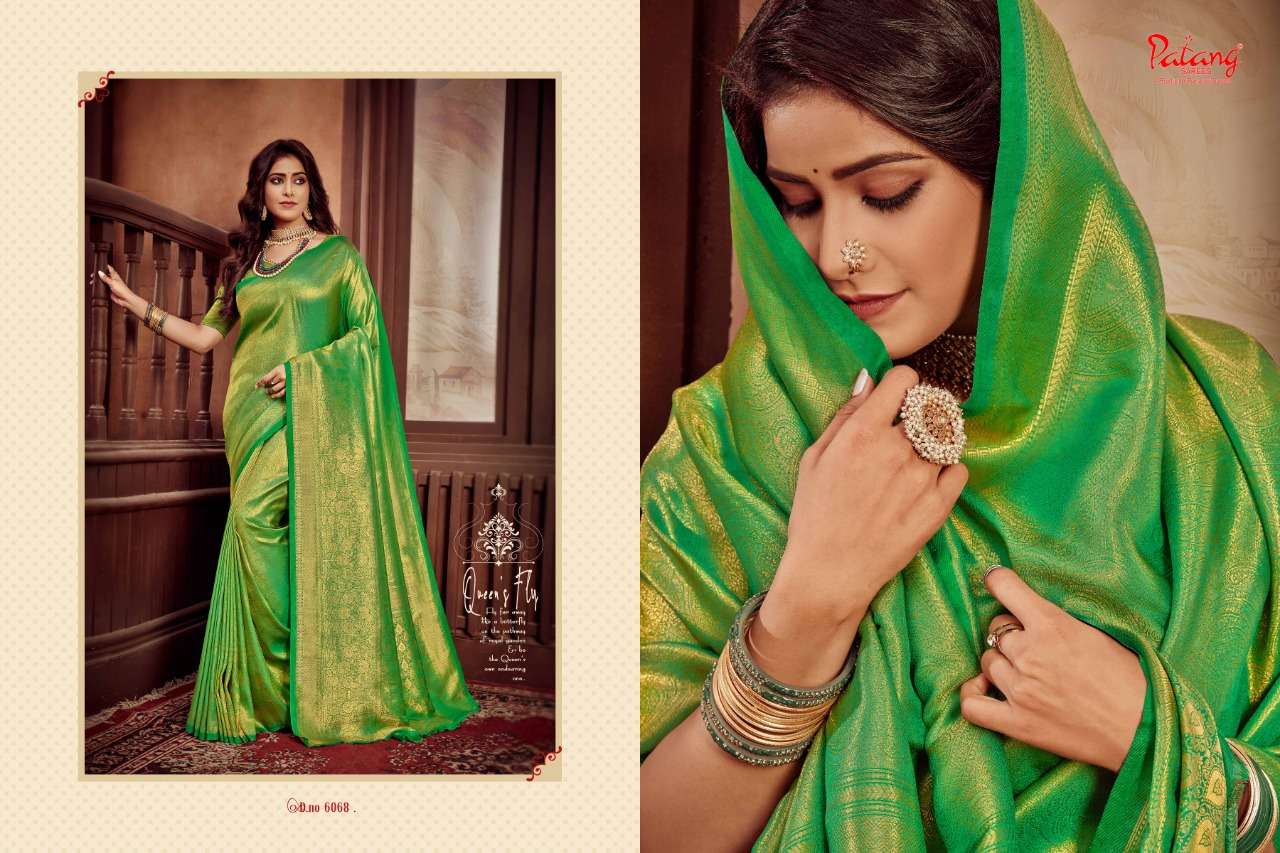 TEJASWINI BY PATANG SAREES 6061 TO 6068 SERIES INDIAN TRADITIONAL WEAR COLLECTION BEAUTIFUL STYLISH FANCY COLORFUL PARTY WEAR & OCCASIONAL WEAR SOFT SILK SAREES AT WHOLESALE PRICE