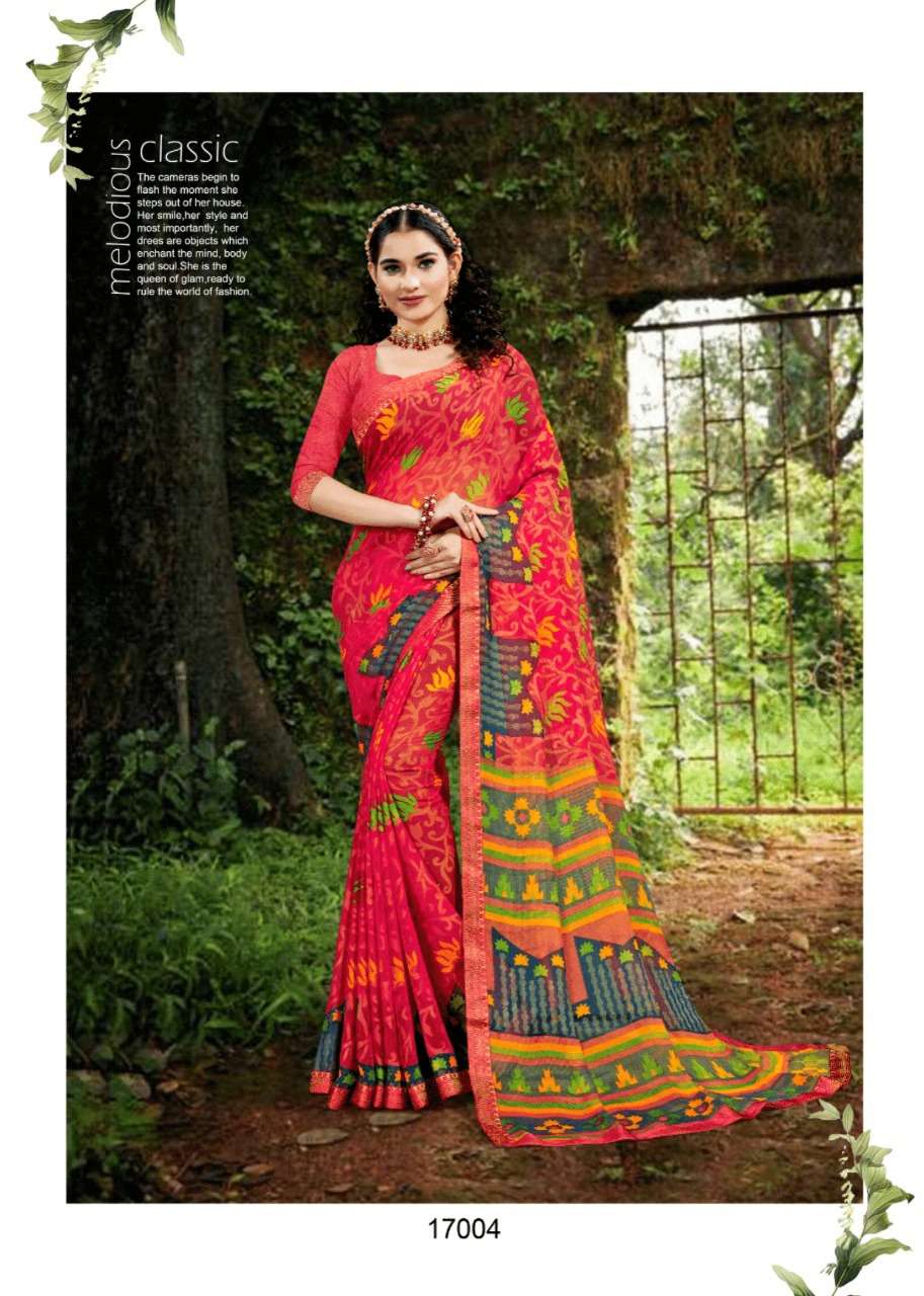 DEVANSHI VOL-17 BY MANSAROVER 17001 TO 17008 SERIES INDIAN TRADITIONAL WEAR COLLECTION BEAUTIFUL STYLISH FANCY COLORFUL PARTY WEAR & OCCASIONAL WEAR BRASSO SAREES AT WHOLESALE PRICE