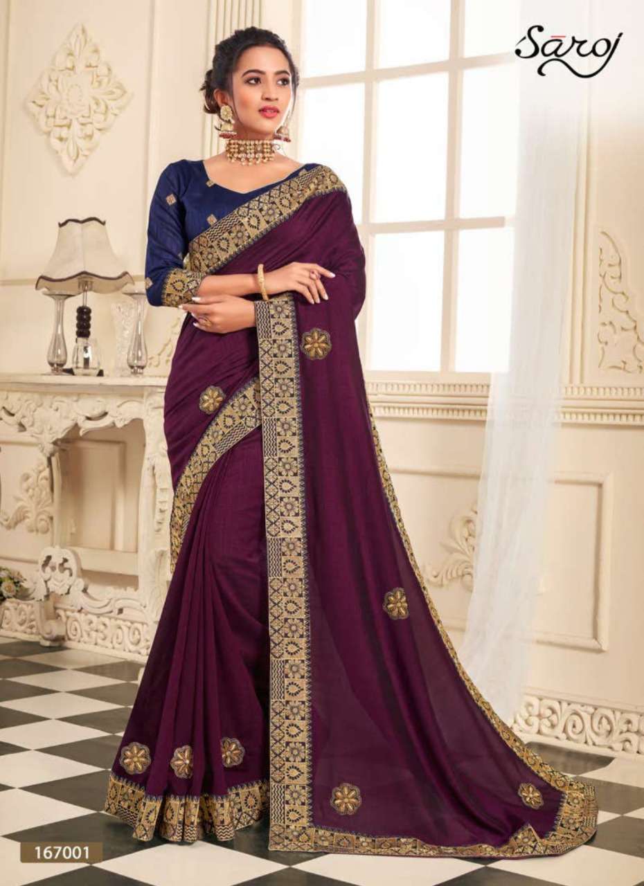 SUMAN SANDHYA BY SAROJ 167001 TO 167006 SERIES INDIAN TRADITIONAL WEAR COLLECTION BEAUTIFUL STYLISH FANCY COLORFUL PARTY WEAR & OCCASIONAL WEAR VICHITRA SILK SAREES AT WHOLESALE PRICE