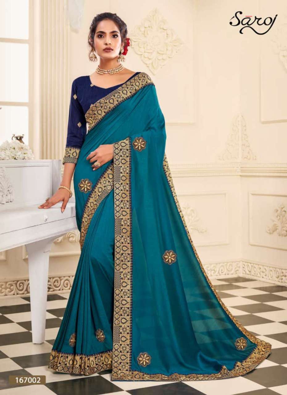 SUMAN SANDHYA BY SAROJ 167001 TO 167006 SERIES INDIAN TRADITIONAL WEAR COLLECTION BEAUTIFUL STYLISH FANCY COLORFUL PARTY WEAR & OCCASIONAL WEAR VICHITRA SILK SAREES AT WHOLESALE PRICE