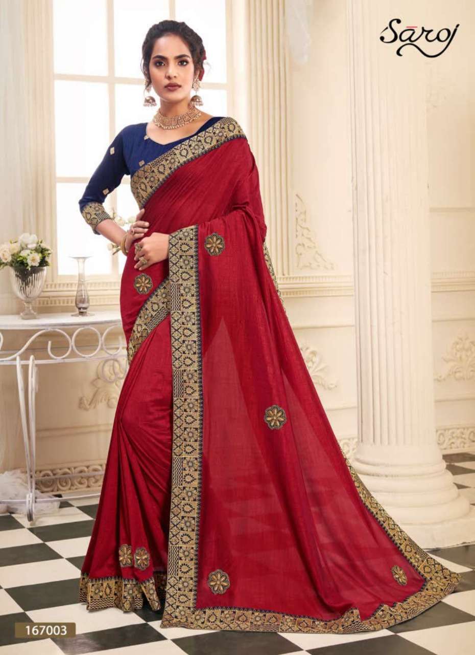 SUMAN SANDHYA BY SAROJ 167001 TO 167006 SERIES INDIAN TRADITIONAL WEAR COLLECTION BEAUTIFUL STYLISH FANCY COLORFUL PARTY WEAR & OCCASIONAL WEAR VICHITRA SILK SAREES AT WHOLESALE PRICE