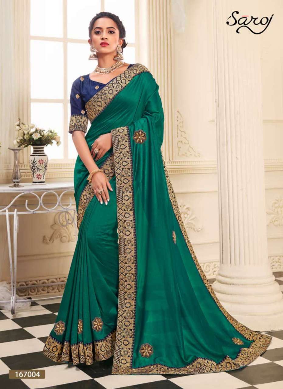 SUMAN SANDHYA BY SAROJ 167001 TO 167006 SERIES INDIAN TRADITIONAL WEAR COLLECTION BEAUTIFUL STYLISH FANCY COLORFUL PARTY WEAR & OCCASIONAL WEAR VICHITRA SILK SAREES AT WHOLESALE PRICE