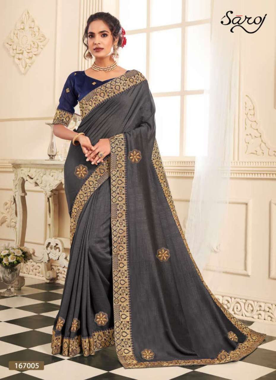 SUMAN SANDHYA BY SAROJ 167001 TO 167006 SERIES INDIAN TRADITIONAL WEAR COLLECTION BEAUTIFUL STYLISH FANCY COLORFUL PARTY WEAR & OCCASIONAL WEAR VICHITRA SILK SAREES AT WHOLESALE PRICE