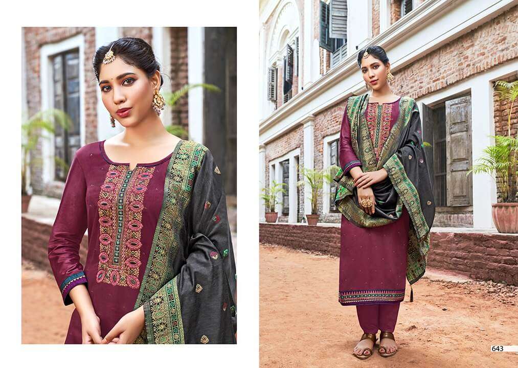 KISMAT BY TRIPLE AAA 641 TO 646 SERIES BEAUTIFUL SUITS COLORFUL STYLISH FANCY CASUAL WEAR & ETHNIC WEAR JAM SILK EMBROIDERED DRESSES AT WHOLESALE PRICE