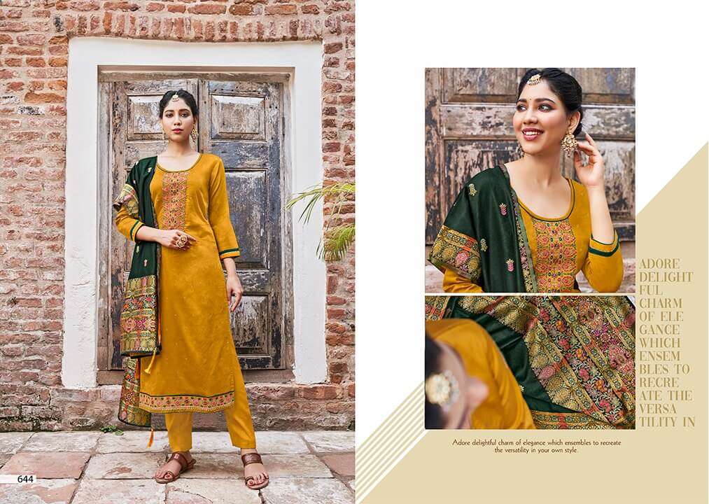 KISMAT BY TRIPLE AAA 641 TO 646 SERIES BEAUTIFUL SUITS COLORFUL STYLISH FANCY CASUAL WEAR & ETHNIC WEAR JAM SILK EMBROIDERED DRESSES AT WHOLESALE PRICE