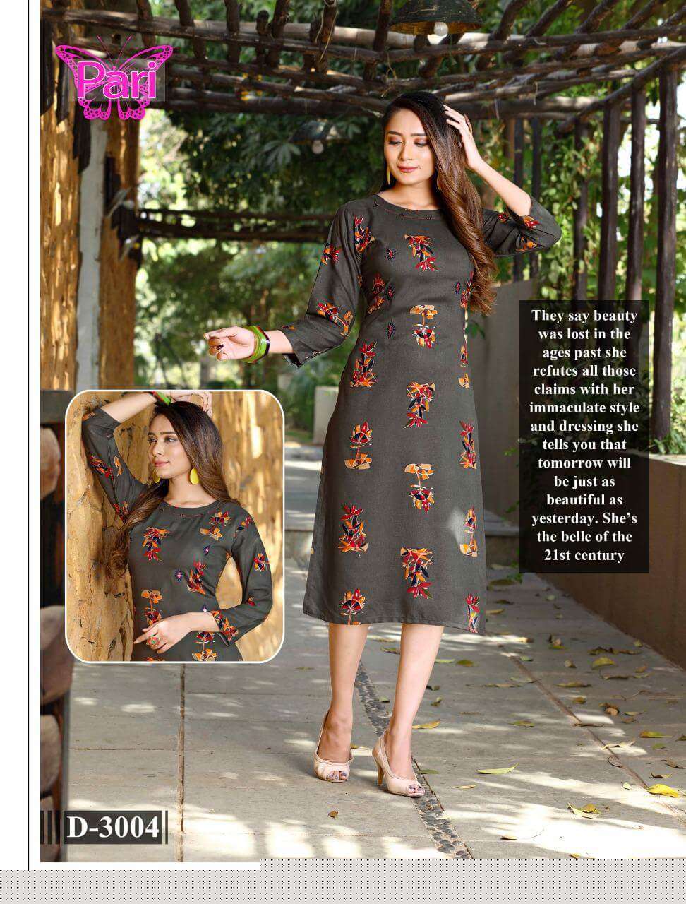 NYSAA VOL-3 BY PARI 3001 TO 3008 SERIES DESIGNER STYLISH FANCY COLORFUL BEAUTIFUL PARTY WEAR & ETHNIC WEAR COLLECTION RAYON FOIL PRINT KURTIS AT WHOLESALE PRICE