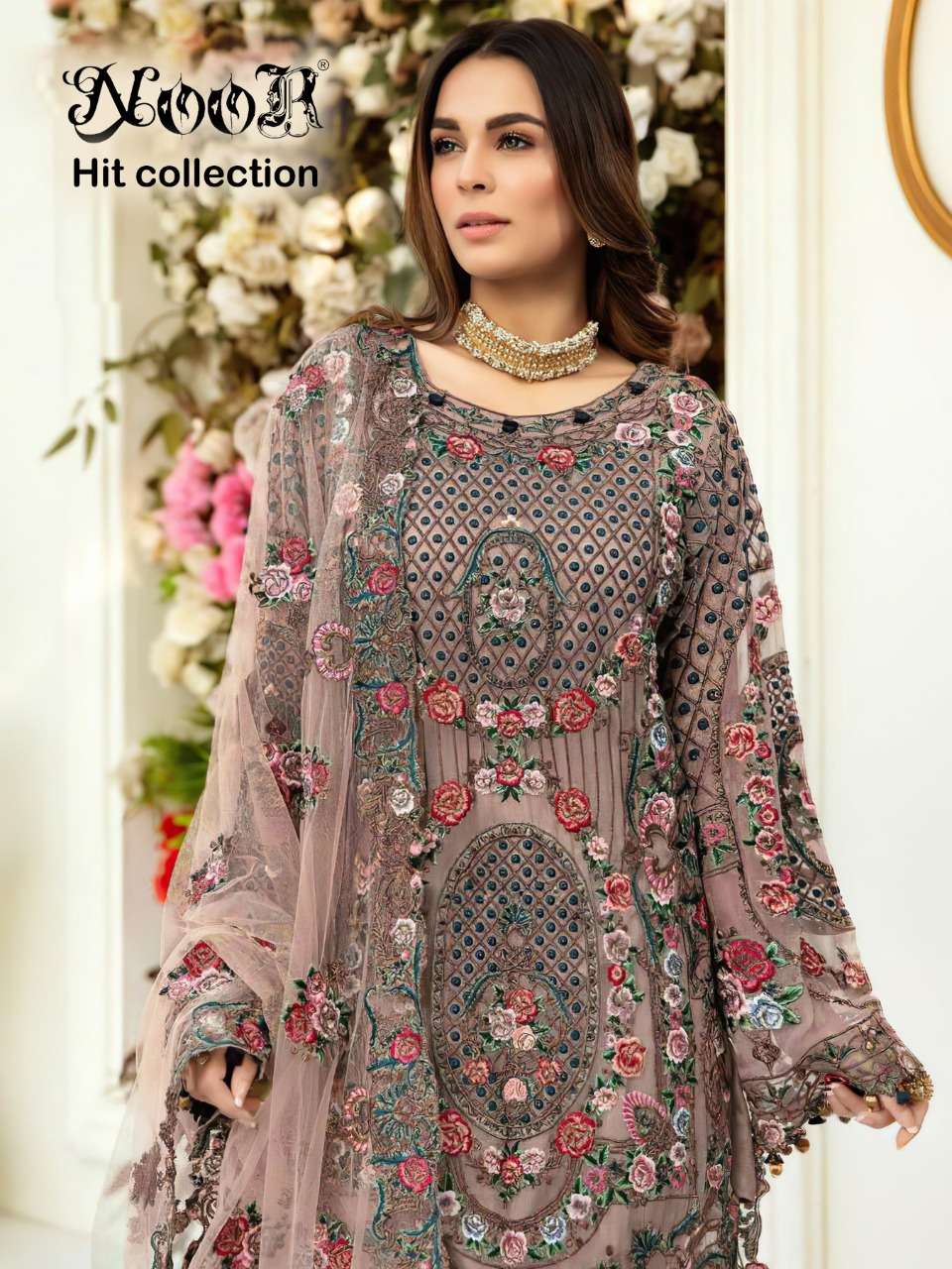 NOOR HIT COLLECTION BY NOOR 333-A TO 333-D SERIES PAKISTANI STYLISH BEAUTIFUL COLOURFUL PRINTED & EMBROIDERED PARTY WEAR & OCCASIONAL WEAR NET EMBROIDERED DRESSES AT WHOLESALE PRICE